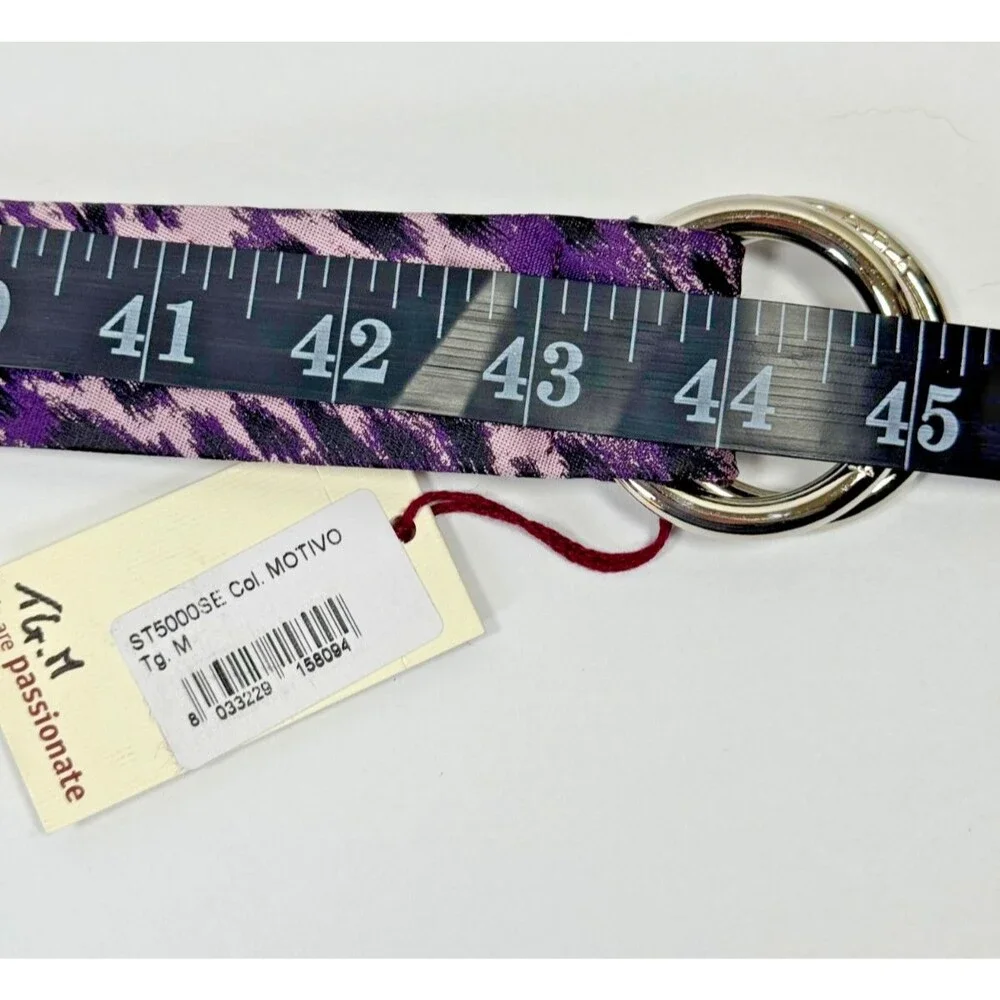 RODA‎ Ribbon Belt Mens Unisex Medium Purple Black Abstract Animal Print D Ring